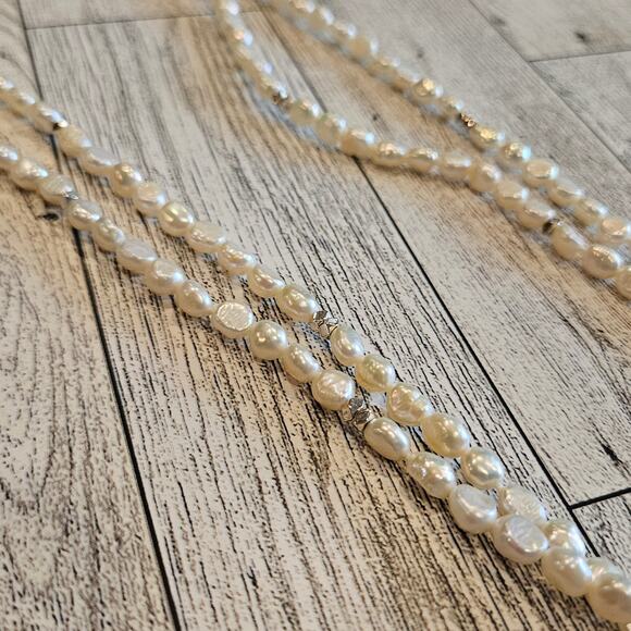 White Cream Freshwater Pearl Necklace Long Single Strand Elegant Timeless - Picture 6 of 7